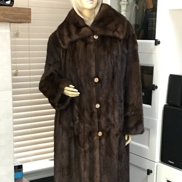 Women 47" Dark Brown Authentic Mink Fur Coat Sz 12-14 Made in Canada VTG - Picture 1 of 9